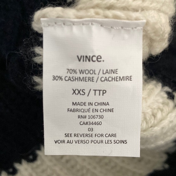 Vince Striped Wool/Cashmere XXS Sweater - Cream/Navy - Picture 4 of 5